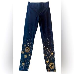 Carbon38 Celestial Gold Foil and Black Yoga Leggings Pants Women’s Size Large